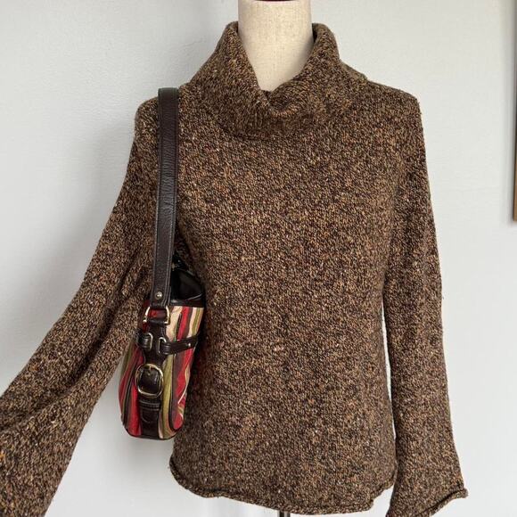 Vtg brown & tan fleck turtleneck sweater w/ wide angel sleeves - cozy / warm - Picture 1 of 4